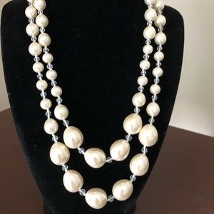 Ivory Pearl & Crystal Double Strand Necklace